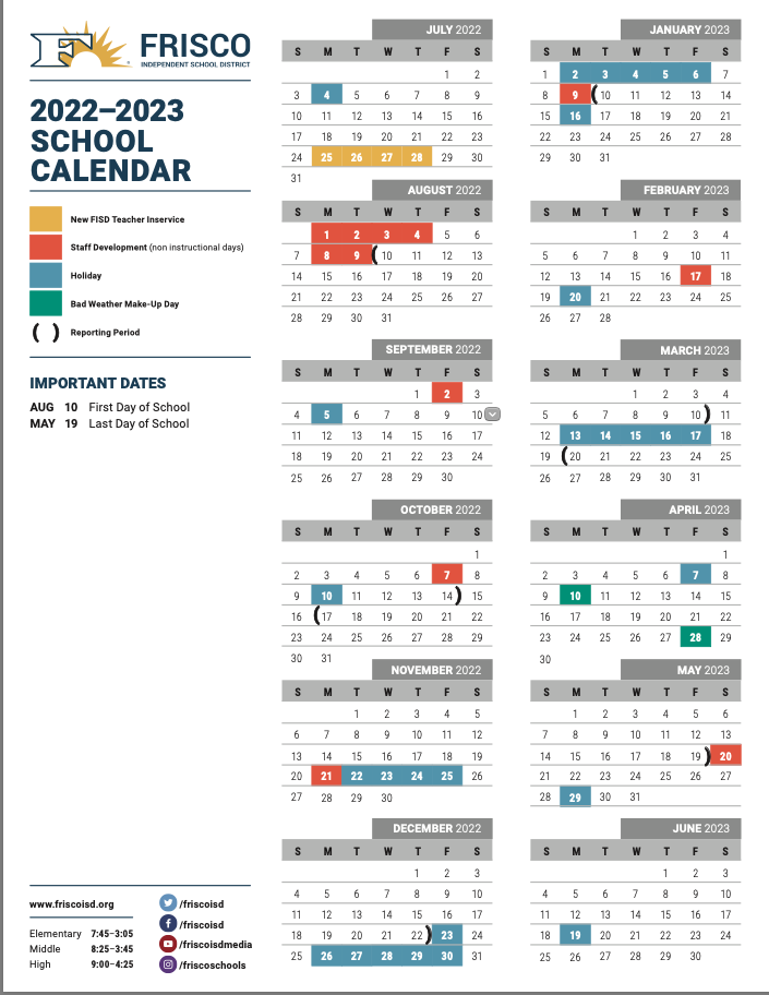 Frisco ISD Announces Calendar for 20222023 School Year Wakeland Access