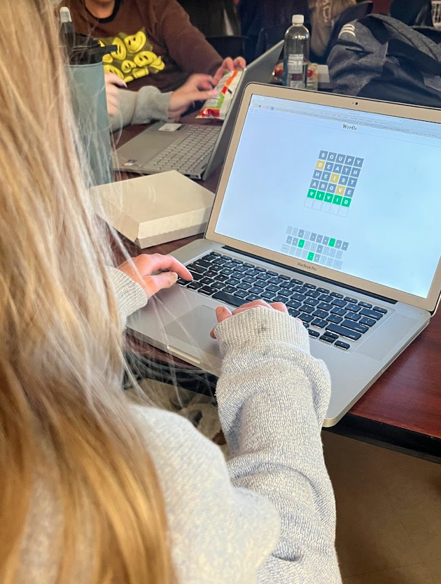 Vividly Challenging - Senior Winter Littlejohn guesses the word of the day, vivid. “I like how [Wordle] is something I can focus on when I have nothing else to do,” Littlejohn said. Wordle is a fun brain game that offers a new challenge everyday. 